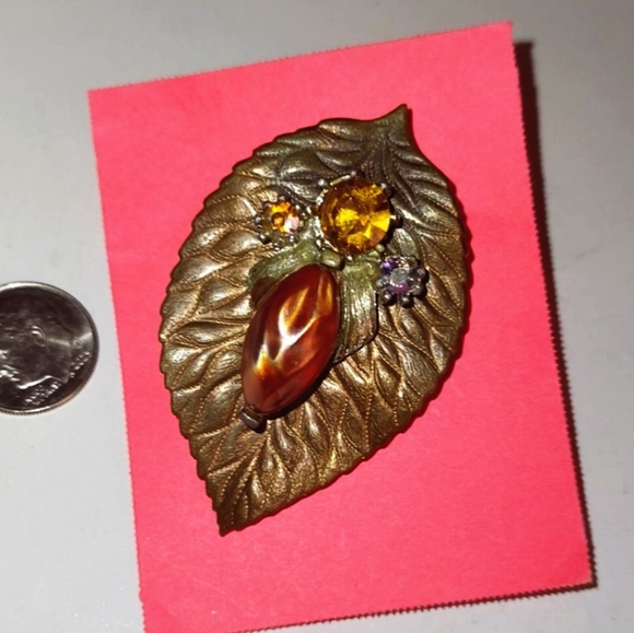 Jewel Embellished Upcycled Leaf Brooch - Picture 8 of 12